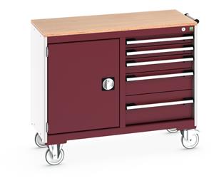 41006007.** Bott Cubio Mobile Cabinet / Maintenance Trolley measuring 1050mm wide x 525mm deep x 890mm high. Storage comprises of 1 x Cupboard (525mm wide x 600mm high) and 5 x 525mm wide Drawers (2 x 75mm, 1 x 100mm, 1 x 150mm & 1 x 200mm high)....